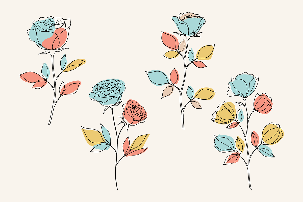 Minimal Rose Line Art Floral Set, a Decorative Illustration by MkStudio
