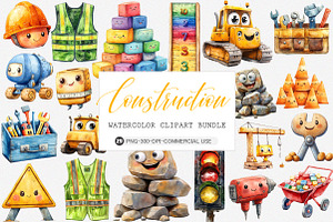 Cute Construction Vehicles Clipart, an Illustration by SinaCreation