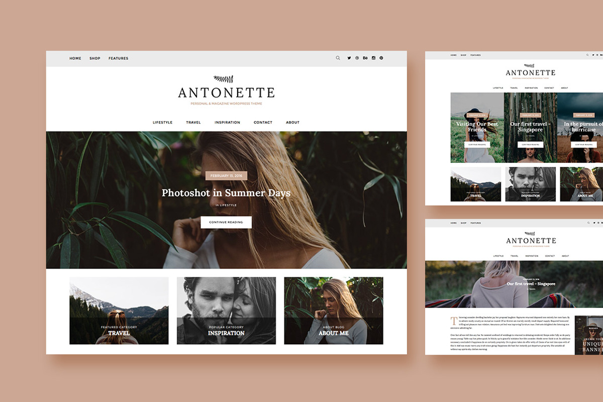 Antonette - WordPress Blog Theme, a WordPress Template by Creanncy (Photo 1 of 4)