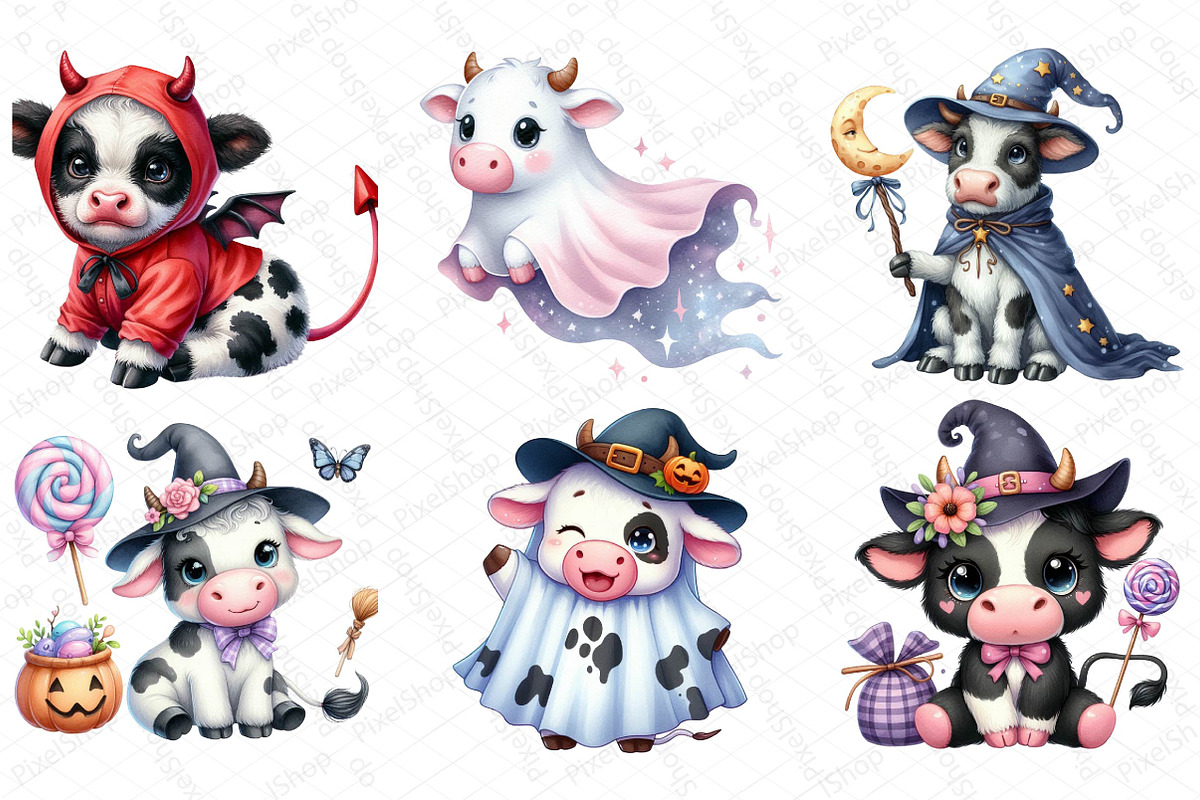 Halloween Cute Cow Clipart, an Illustration by DreamPrint404 (Photo 2 of 4)