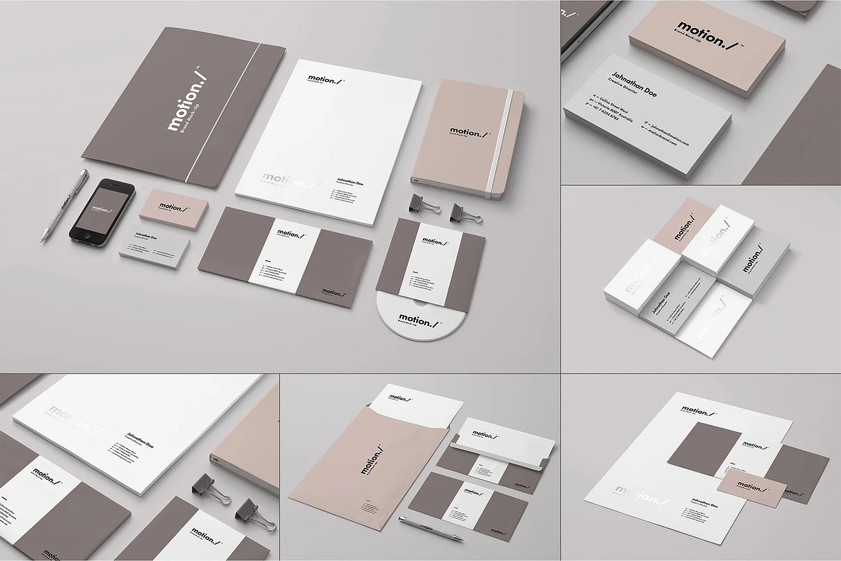 Motion Branding Print Pack Mockup, an Advertising Mockup by zippypixelstudio (Photo 1 of 9)