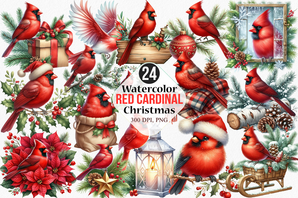 Watercolor Red Cardinal Christmas, an Illustration by Canvas Craft (Photo 1 of 7)