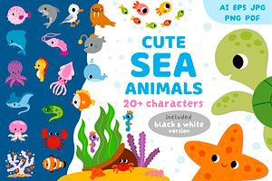Cute Sea Animals Illustration Set, an Animal Illustration by Ksenya Savva