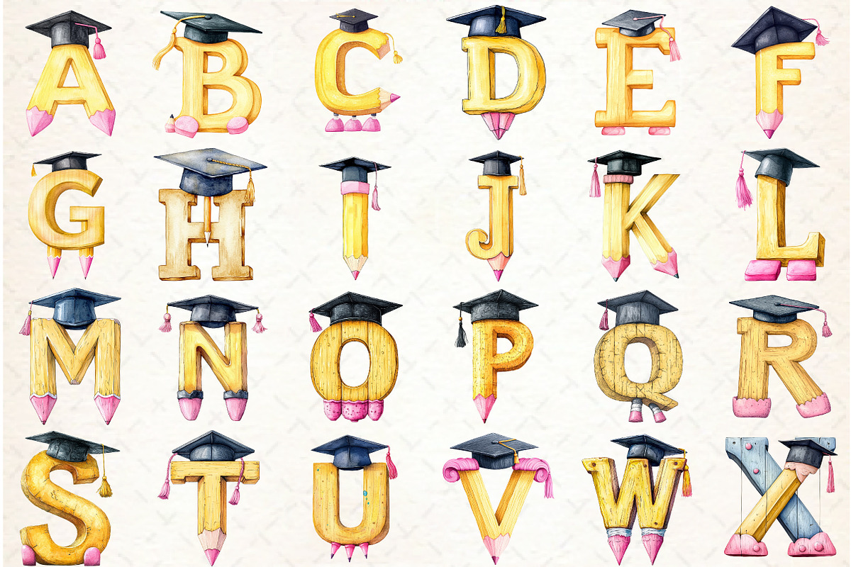 School Pencil Alphabet Clipart Bundl, an Illustration by Libby Wishes (Photo 2 of 7)