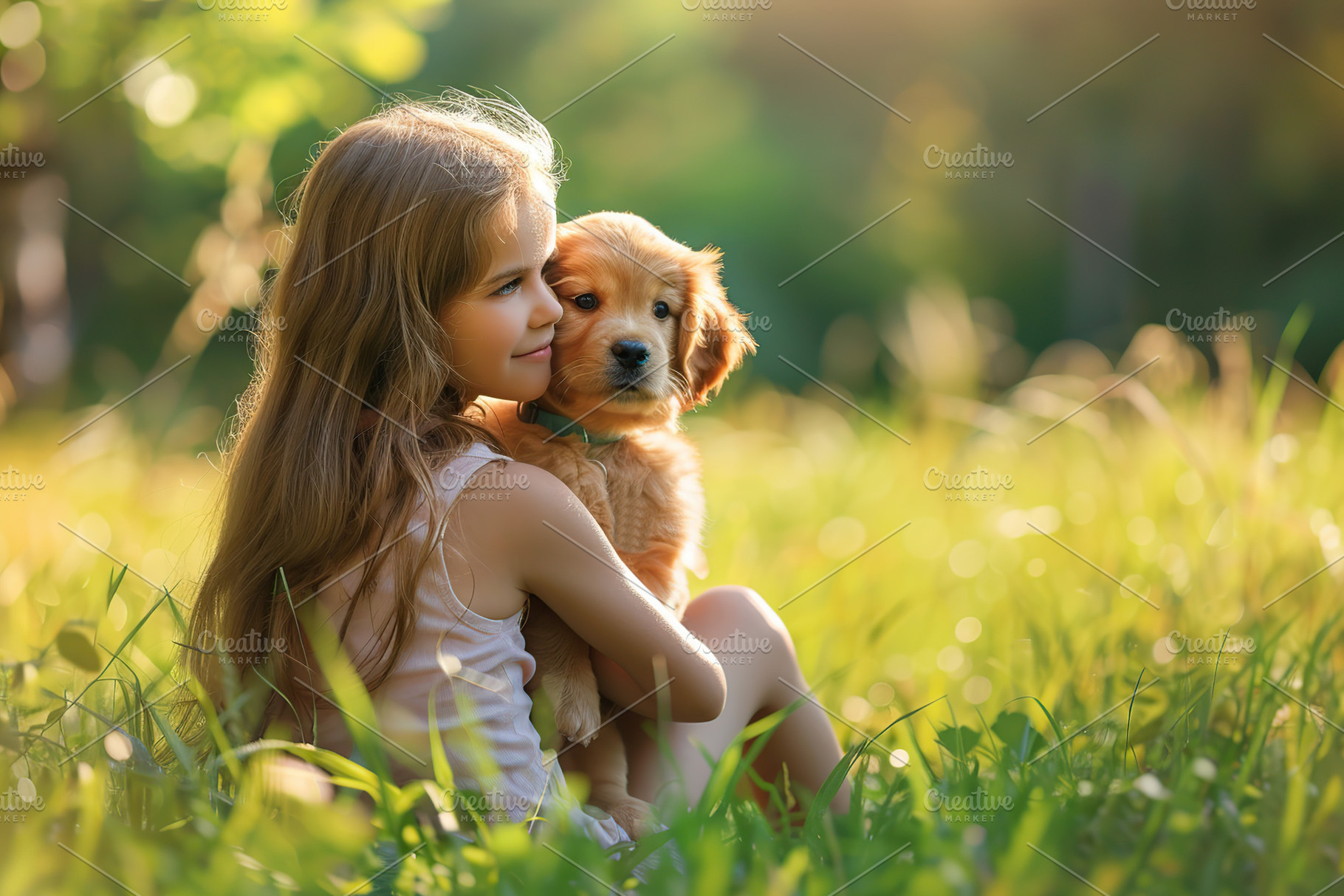 Young girl with her puppy dog in the park, a Person Photo by AlyaAnd