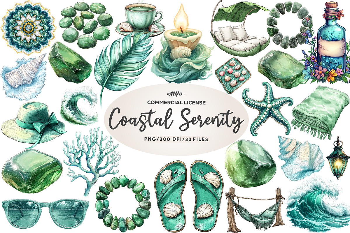 Summer Coastal Serenity Clipart, an Illustration by CreationArt (Photo 1 of 5)