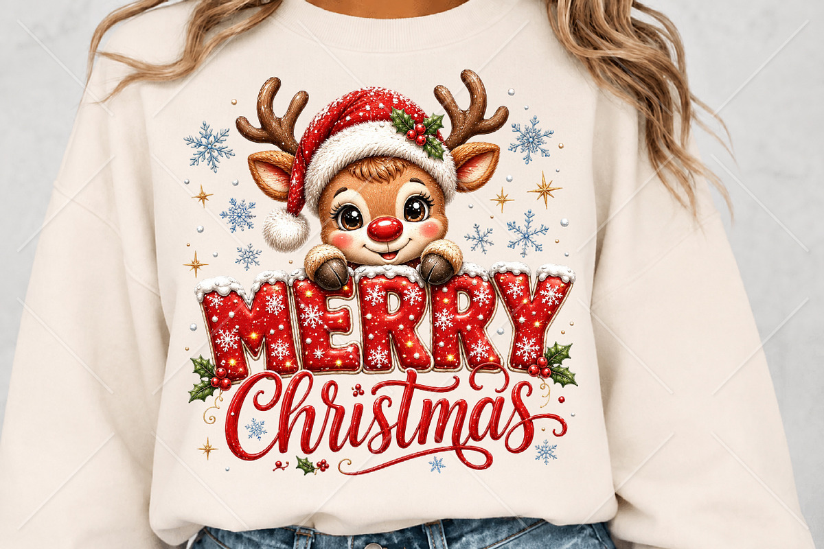 Merry Christmas Reindeer PNG T-Shirt, a Seasonal Illustration by Canvas Craft (Photo 5 of 6)