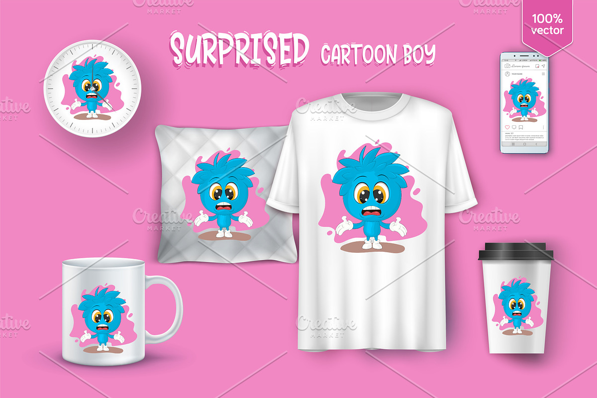 Surprised Cartoon Boy. Tshirt, PNG., a Person Illustration by KENO Mascots (Photo 3 of 3)