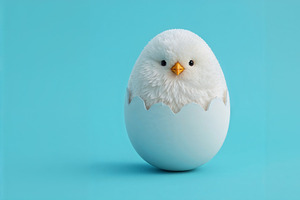 Emerging fluffy white chick, an Illustration by wavebreak