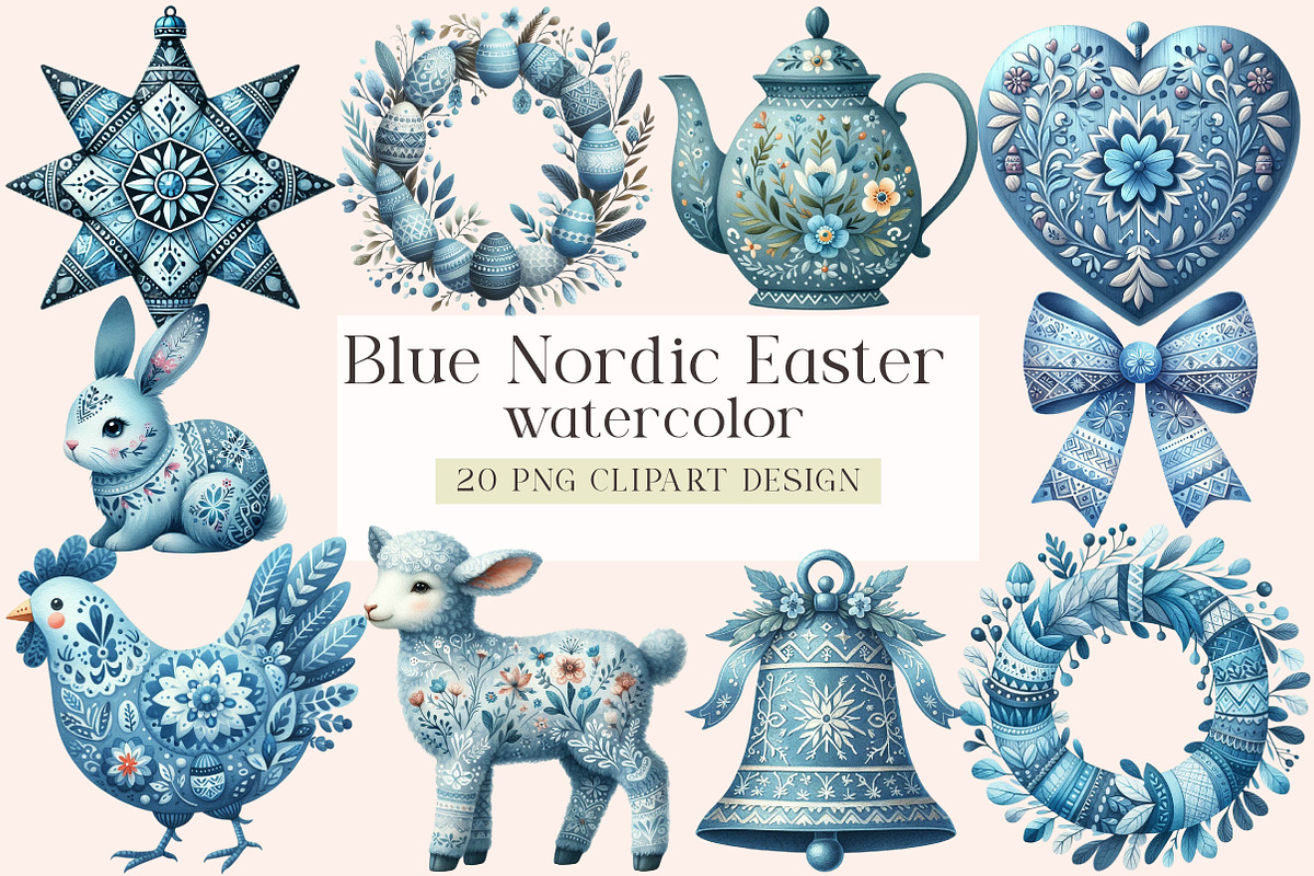 Blue Nordic Easter Sublimation Clipa, an Illustration by DreamArtGraphic (Photo 1 of 4)