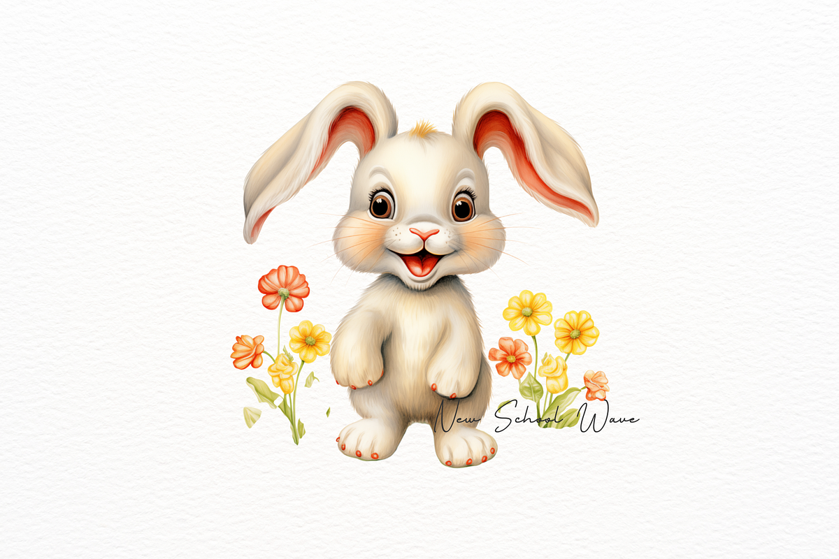 Happy Cute Floral Bouncy Baby Bunny, an Illustration by New-School-Wave (Photo 3 of 5)