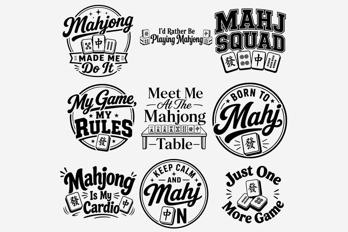 Mahjong Phrases PNG Bundle, a Work Illustration by Tanya Kart (Photo 5 of 9)