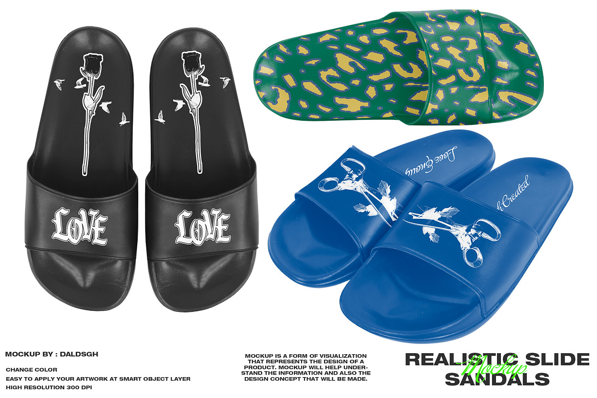 REALISTIC SLIDE SANDALS MOCKUP, a Merchandise Mockup by DaldSgh (Photo 1 of 8)