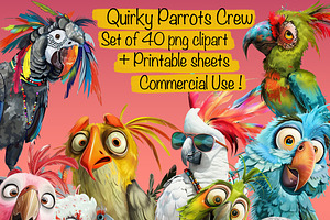 Quirky Funny Parrots Clipart