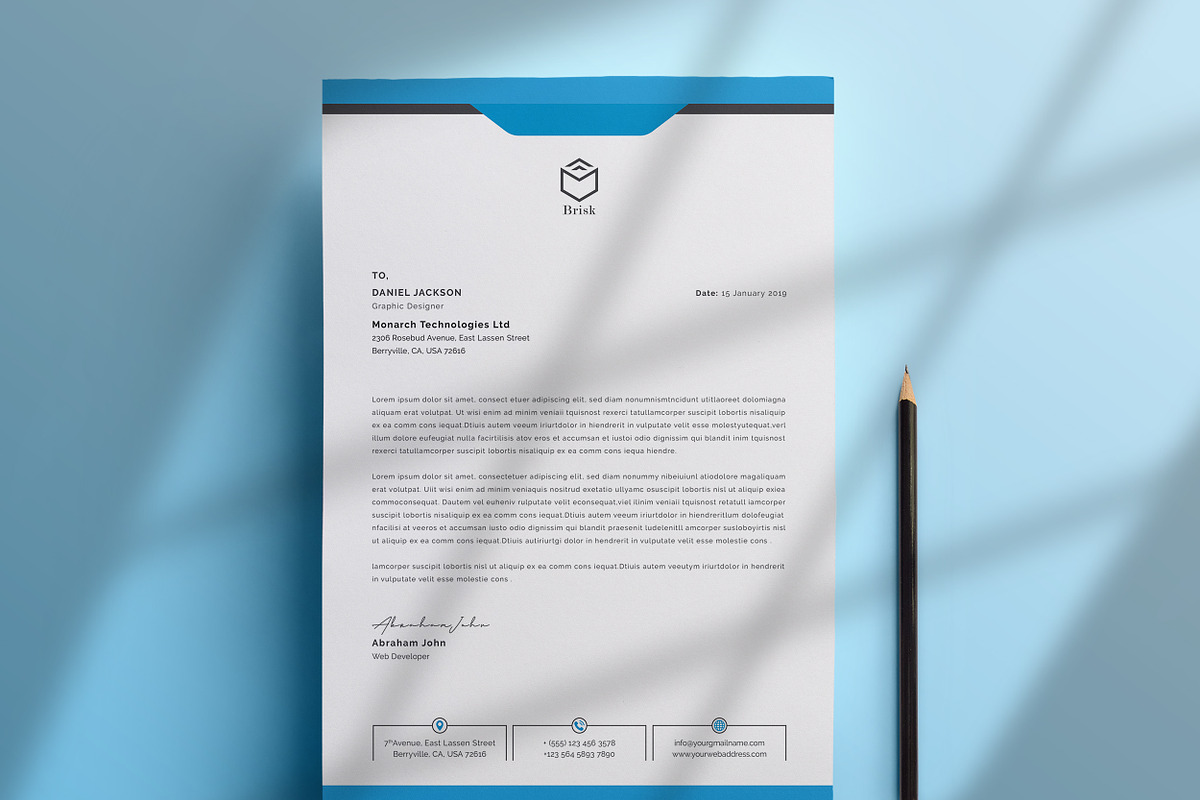 Clean Letterhead Word, a Stationery Template by ResumeDevisers (Photo 6 of 8)