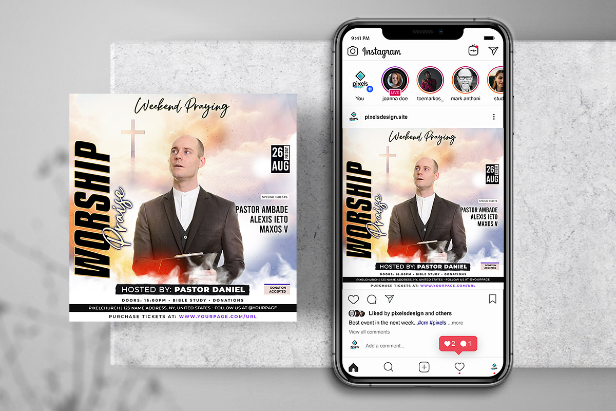 Worship Church Instagram Flyers Set, a Flyer Template by PixelsDesign (Photo 2 of 5)