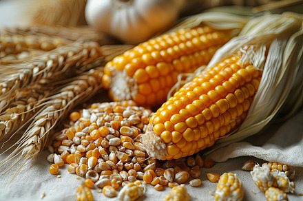 Close up of fresh corn groats and se, a Food & Drink Photo by Pixeness