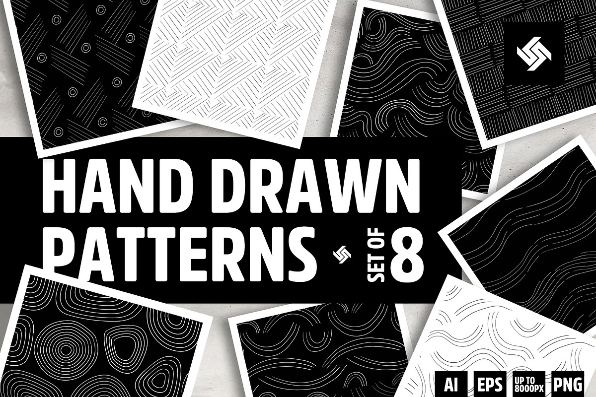Hand Drawn Patterns / Set of 8, a Pattern Graphic by UgurSarac (Photo 1 of 6)