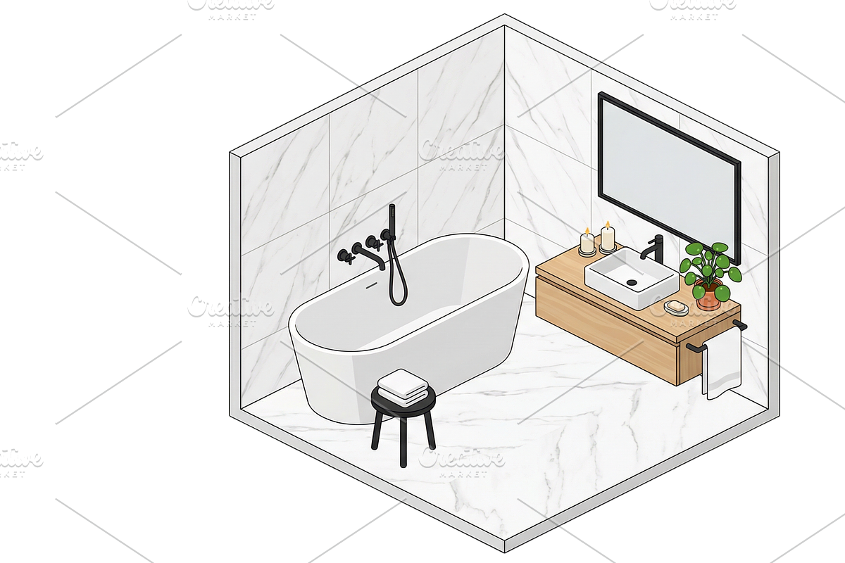 bathroom interior 3D illustration, an Object Illustration by Nurlan's shop (Photo 1 of 3)