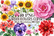 Garden Flowers Watercolour Clip Art, an Illustration by Sublimation Artist (Thumbnail 1 of 6)