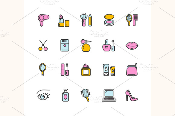 Beauty Colorful Outline Icon Set.