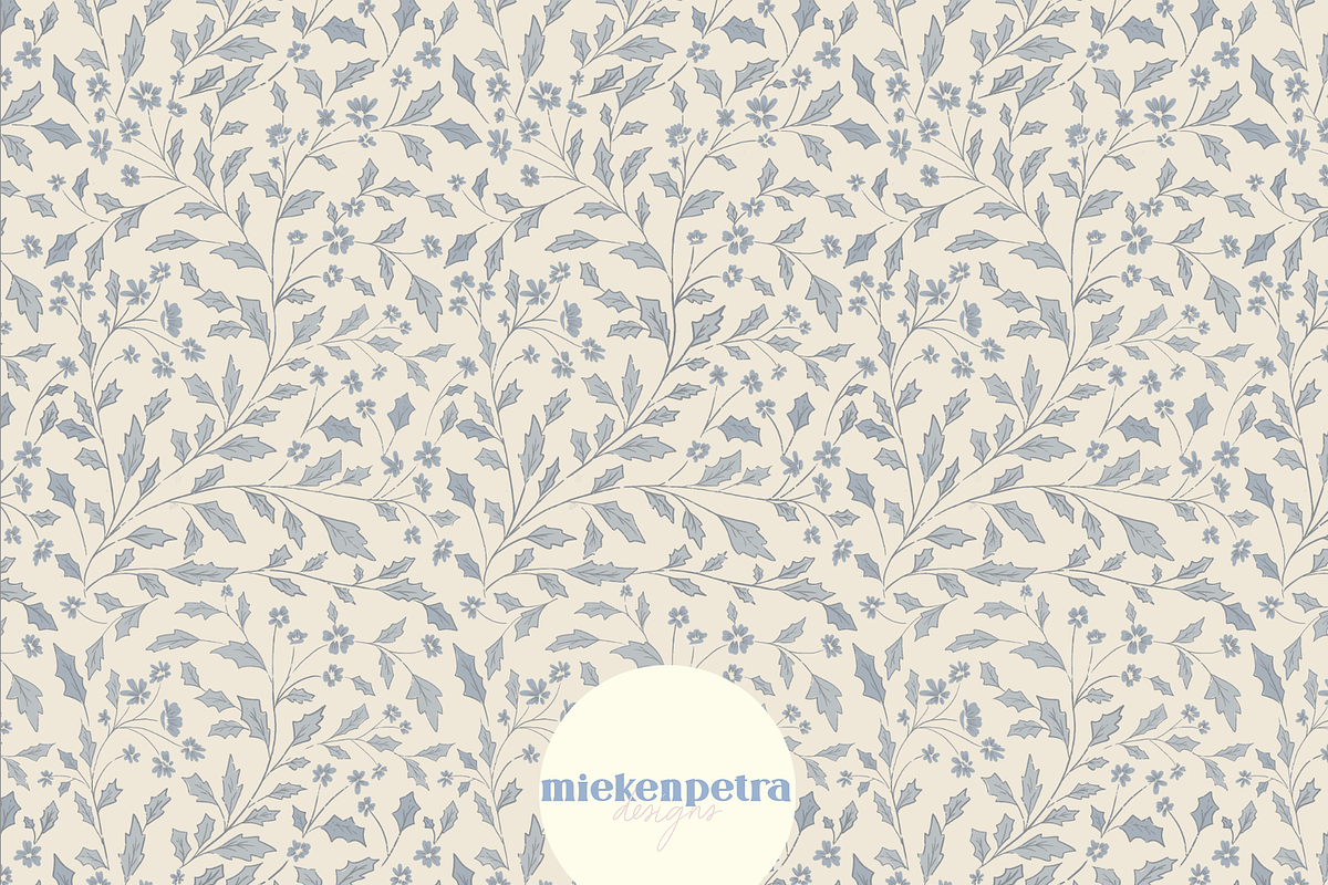 French Blue Beige Trailing Floral, a Graphic by Mieken Petra Designs (Photo 1 of 3)