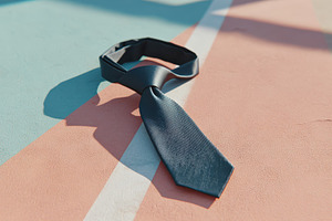 Stylish black tie on a pastel color background, an Abstract Photo by AlyaAnd