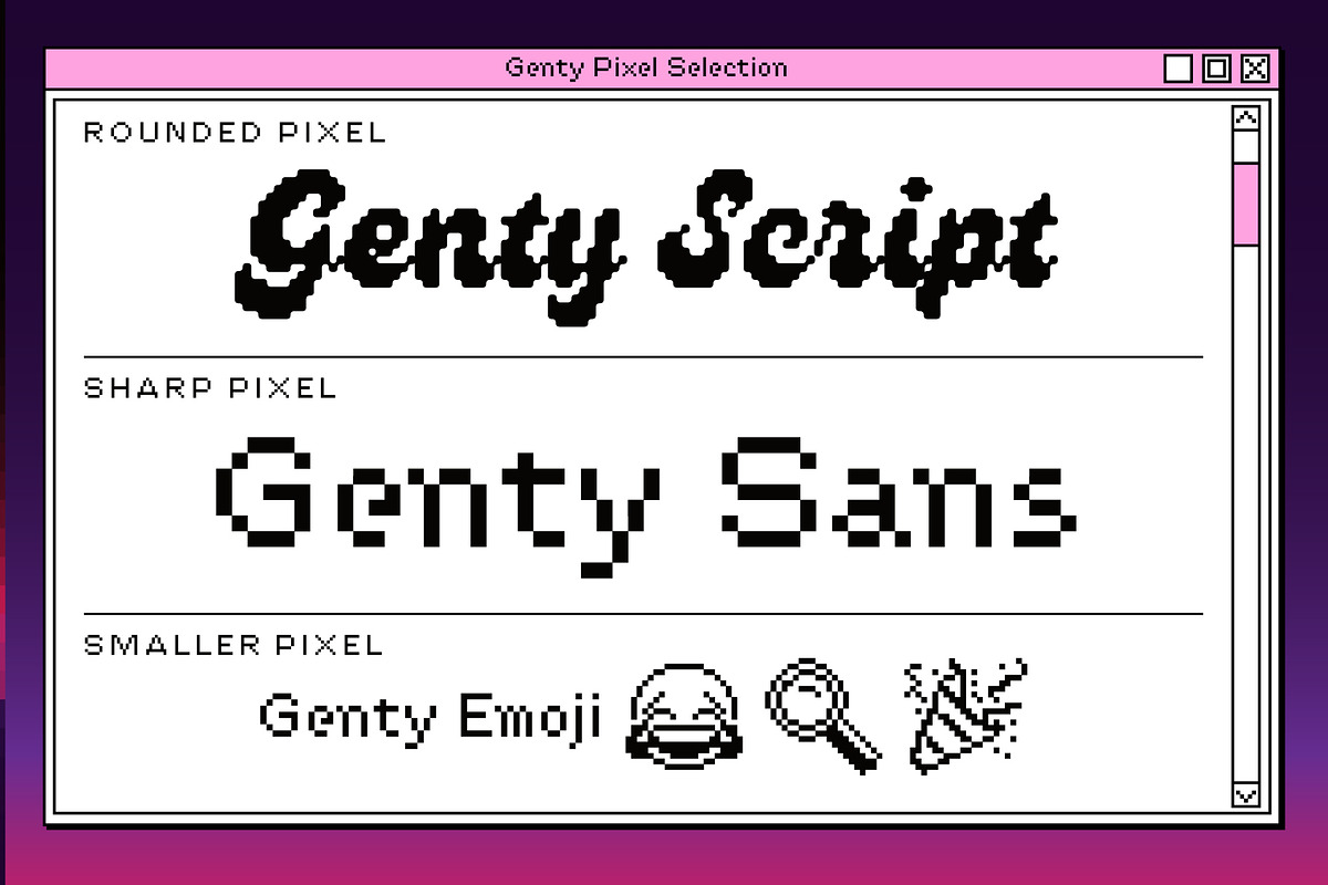 Genty - Pixel Edition, a Script Font by Flavortype (Photo 2 of 18)
