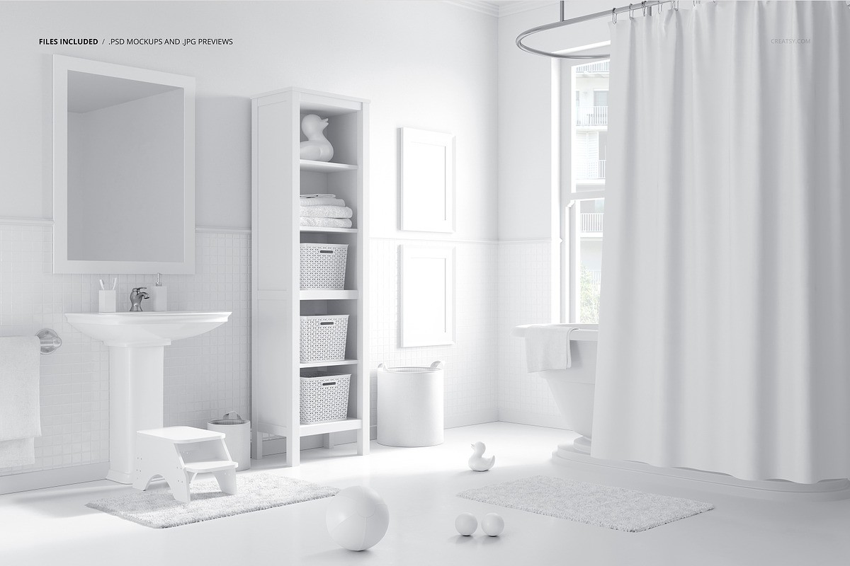 Kids Bathroom Bath Curtain Mockup, a Product Mockup by creatsy2 (Photo 2 of 6)
