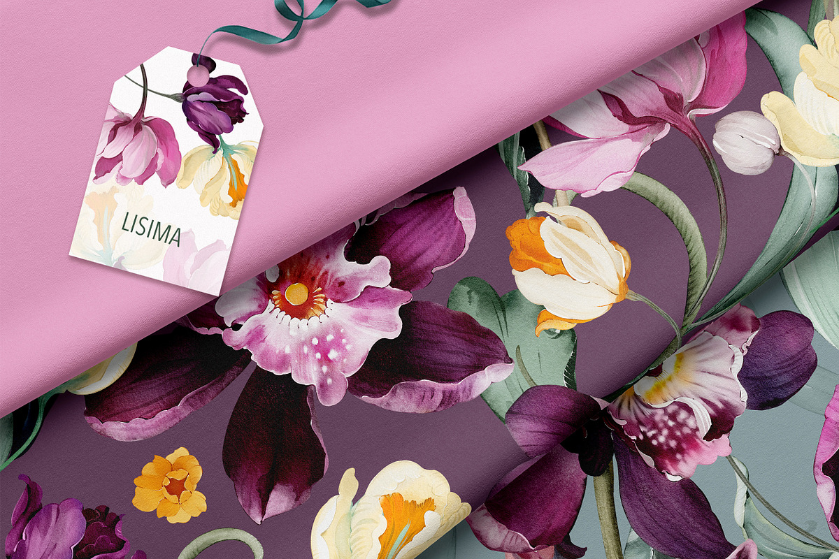 Purple floral pattern, orchids, a Pattern Graphic by Lisima (Photo 3 of 15)