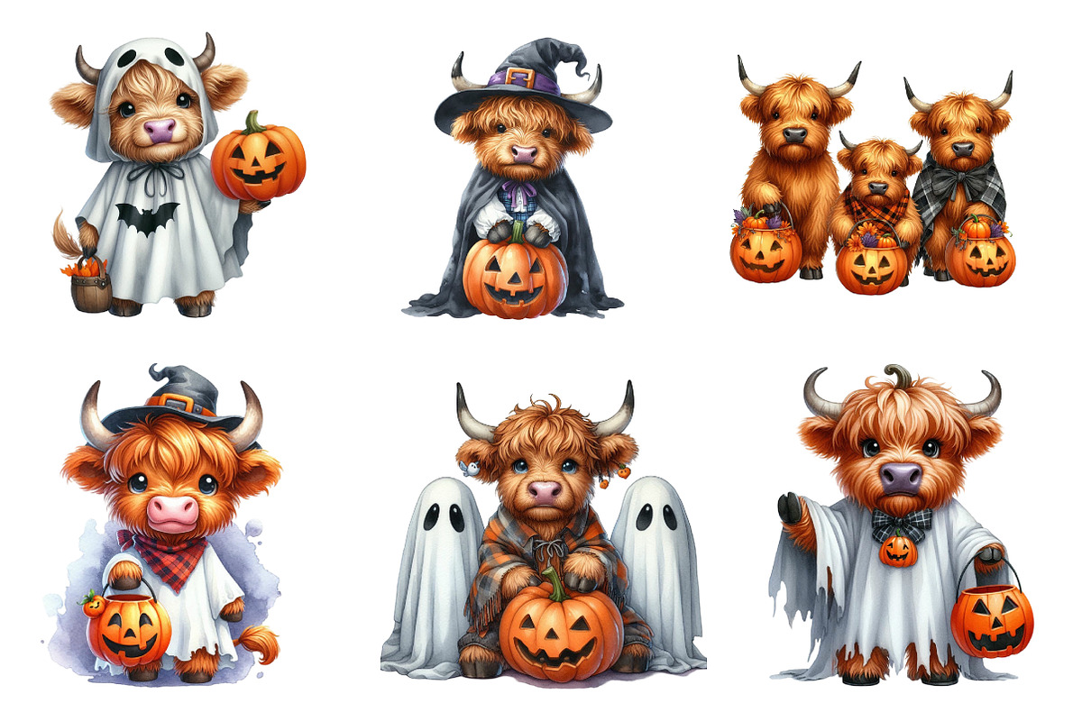 Halloween Highland Cow Ghost Clipart, an Illustration by CreationArt (Photo 4 of 5)