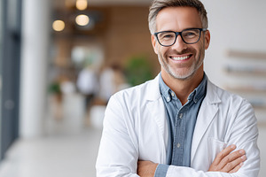 Smiling male doctor in a white coat, a Health & Medical Photo by MistyDay