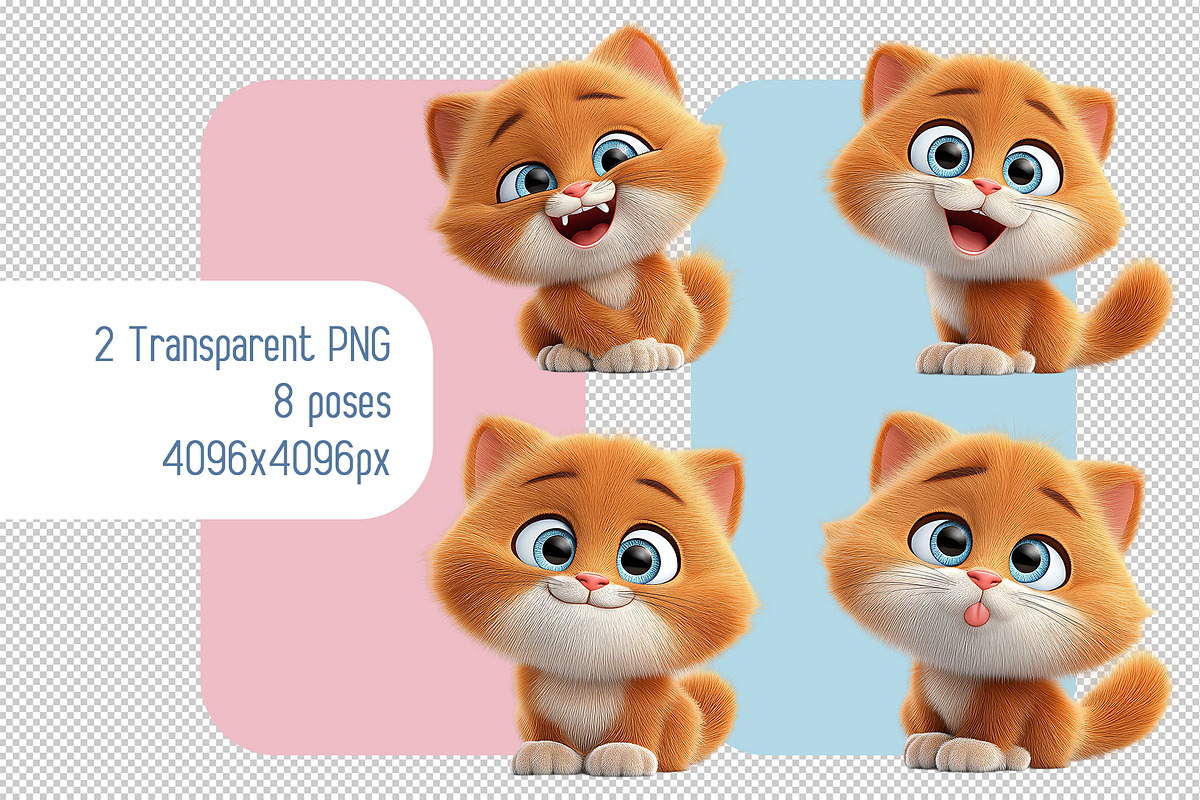 Set of 3d Cartoon Orange Kittens PNG, an Animal Illustration by Ocean Digital Art (Photo 2 of 2)