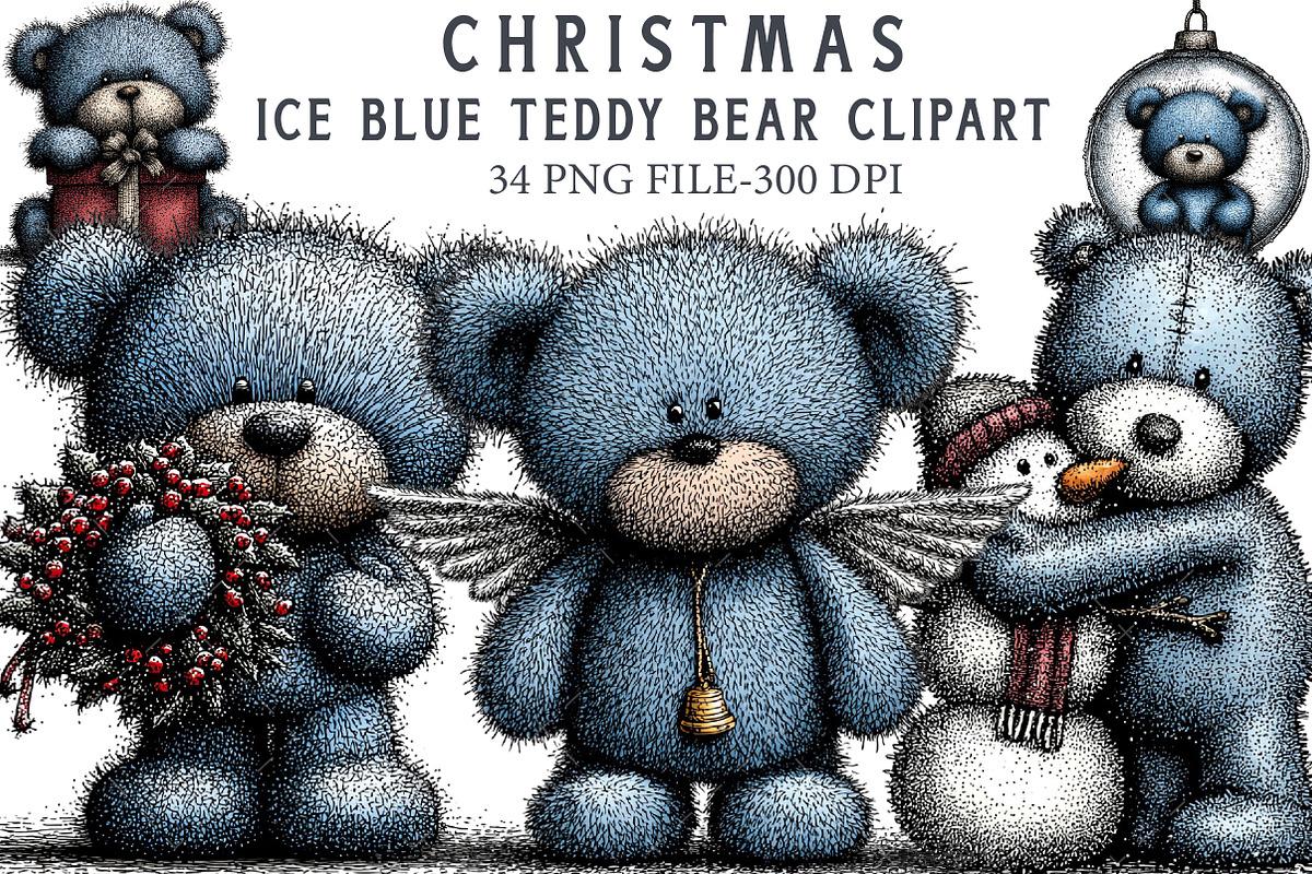 Christmas Ice Blue Teddy Bear Clipar, an Illustration by Libby Wishes (Photo 1 of 7)