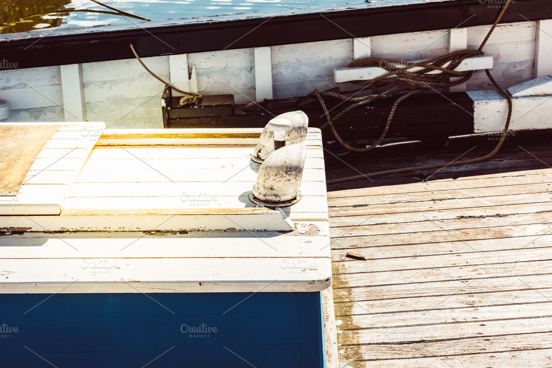 Boat deck with nautical ropes, a Photo by Dvoevnore photos