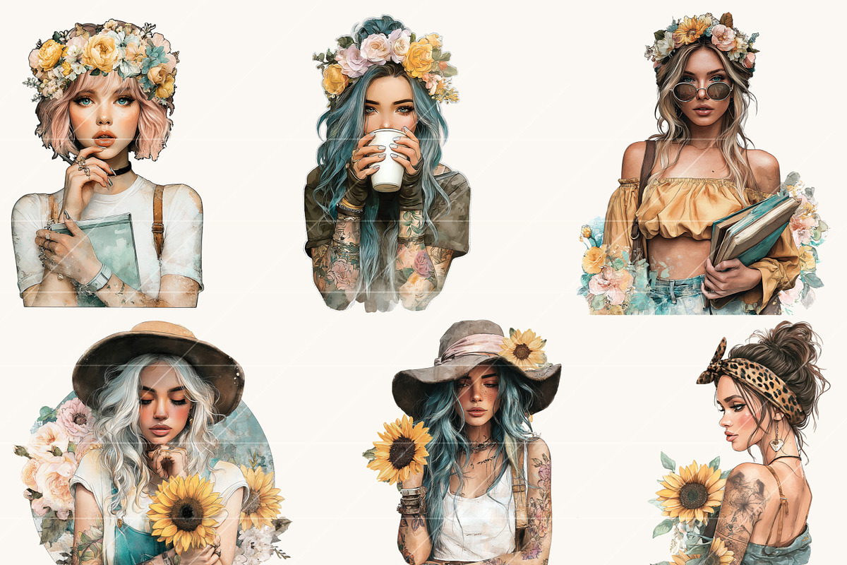 Tattoos Girls Clipart Bundle, a Person Illustration by BusyDaydesign (Photo 2 of 9)