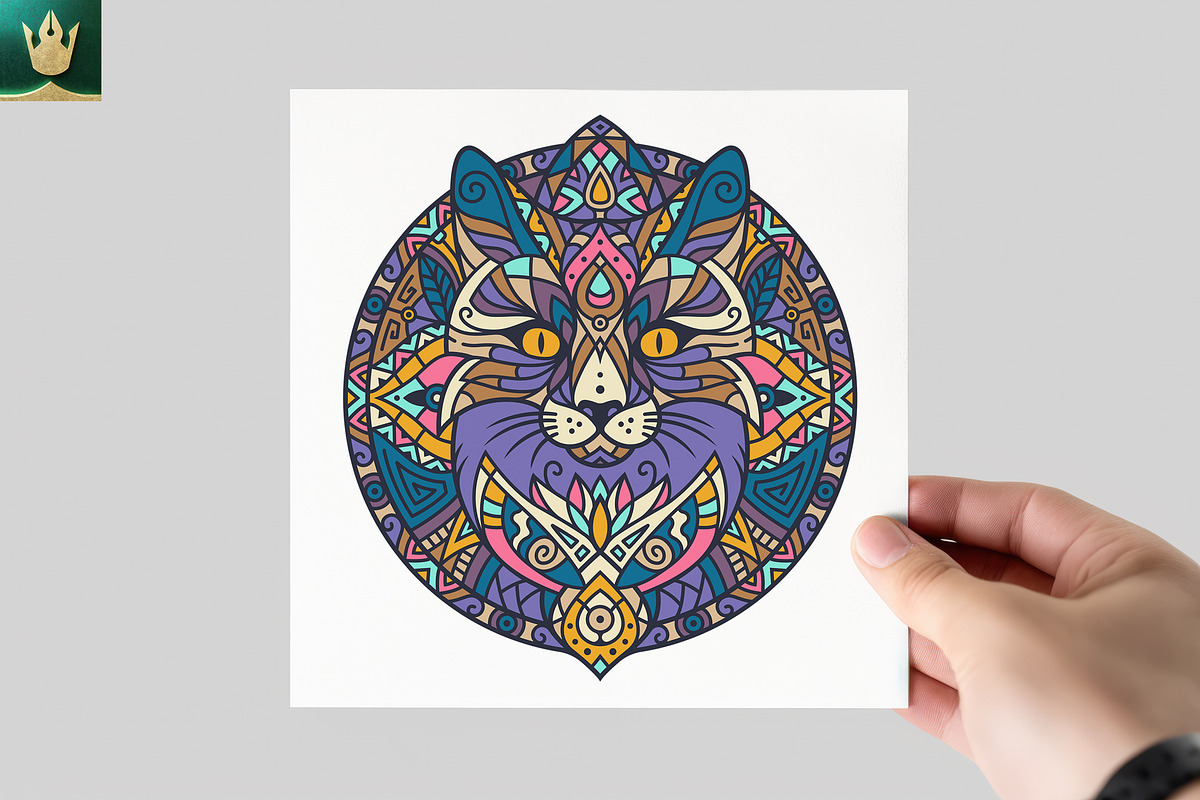 Mandala V2 | Boho Cat Vector Art, an Illustration by pixaroma (Photo 5 of 10)