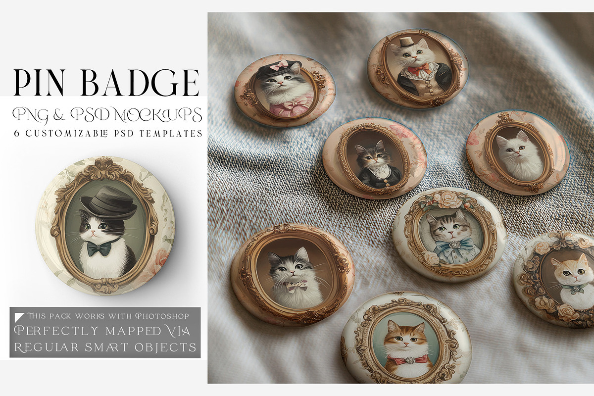 Pin Badge Collction PNG & PSD Mockup, a Product Mockup by mock-ups (Photo 1 of 22)