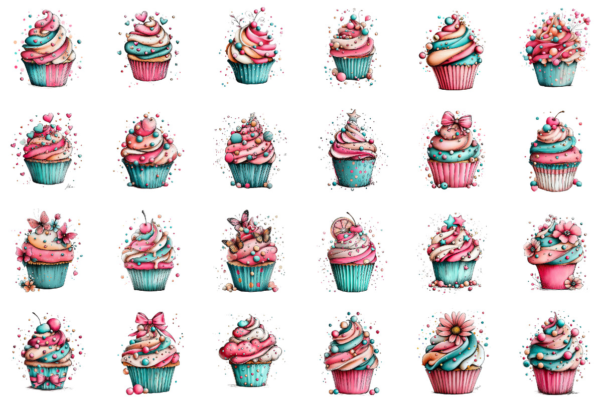 Whimsical Spring Cupcake Clipart, an Illustration by designcity5 (Photo 2 of 5)