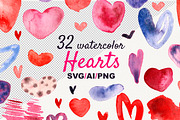 32 watercolor Hearts PNG,SVG,AI, a Seasonal Illustration by ZinchArt (Thumbnail 1 of 3)