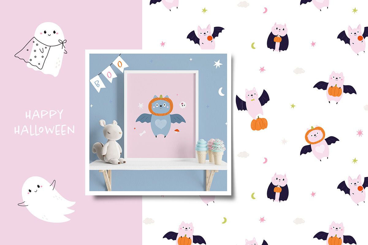 Halloween Bats & Ghosts Cliparts, a Graphic by danceyourlife (Photo 3 of 10)