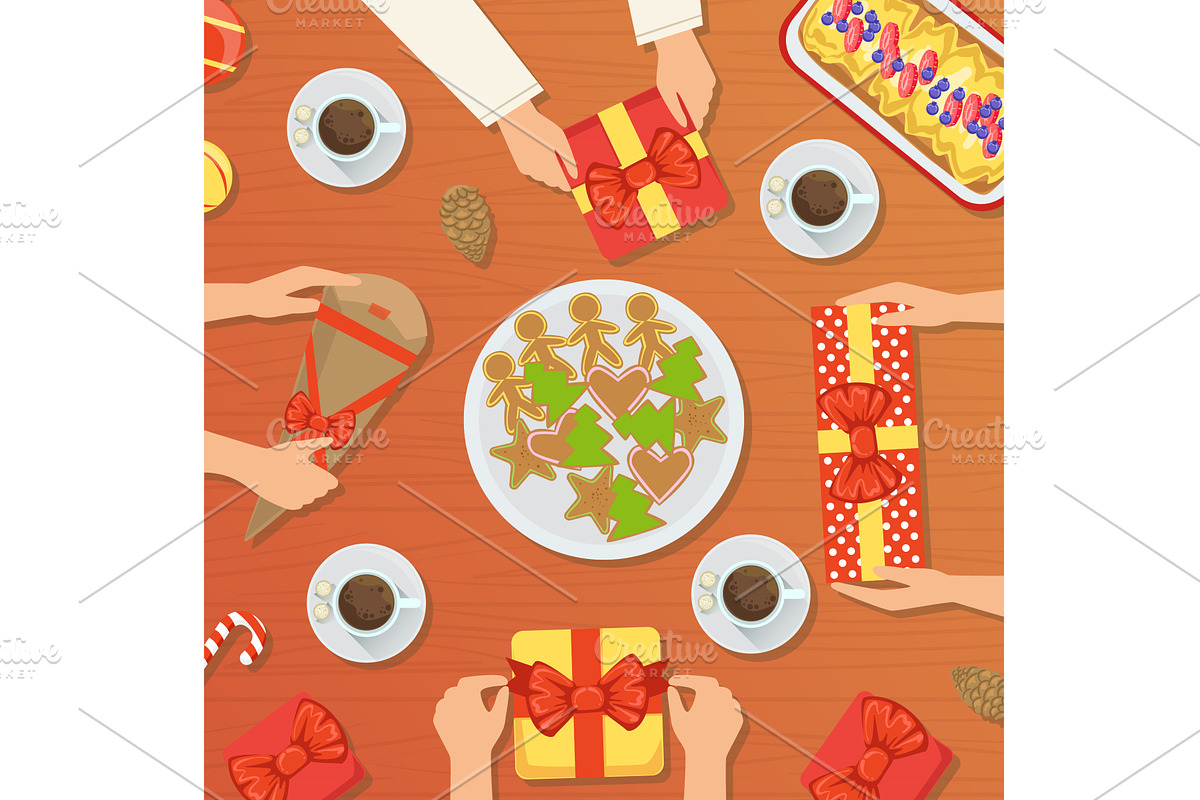 Family Celebrating Christmas at, an Object Illustration by TopVectors