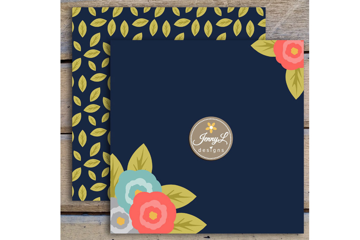 Coral Navy Floral Digital Papers, a Pattern Graphic by JennyL Designs (Photo 2 of 5)