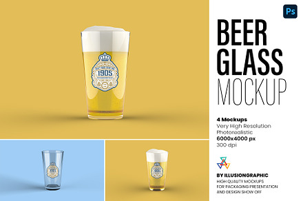 Beer Glass Mockup - 4 views, a Packaging Mockup by Illusiongraphic