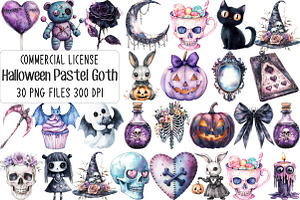 Pastel Goth Halloween Clipart, an Illustration by CraftArtStudio