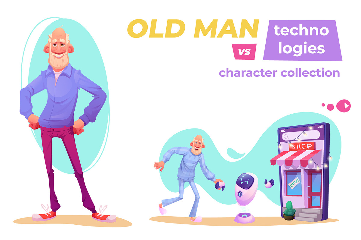 Old man vs Technologies AI, a Technology Illustration by VectorVision (Photo 1 of 5)