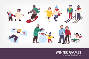 People, kids play winter games set, a Person Illustration by Good Studio