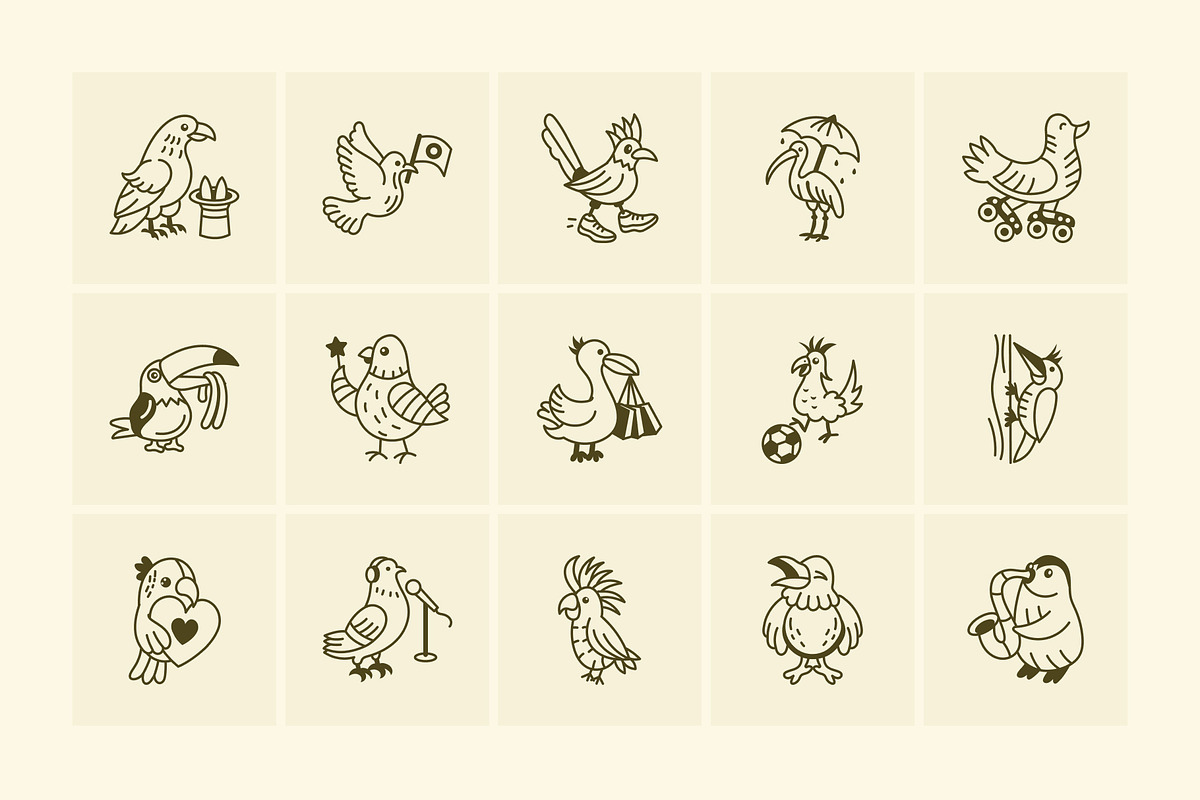 Animated Bird Doodle Art Set, an Outline Icon by Vectors Market (Photo 3 of 5)