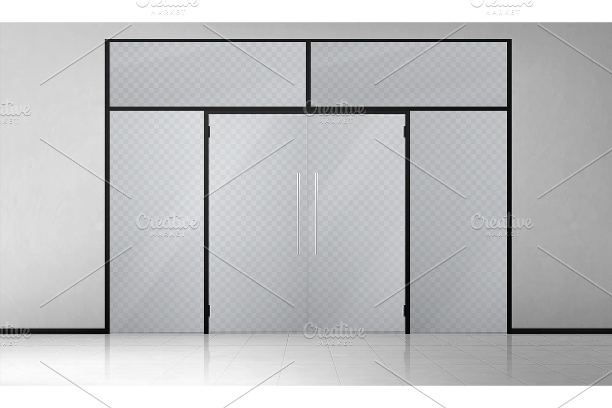 Modern glass entrance with double, an Object Illustration by art PVP - market