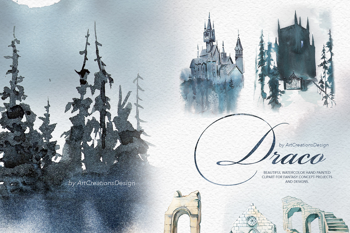 Hand Painted Draco Clipart Set, a Decorative Illustration by ArtCreationsDesign (Photo 4 of 13)